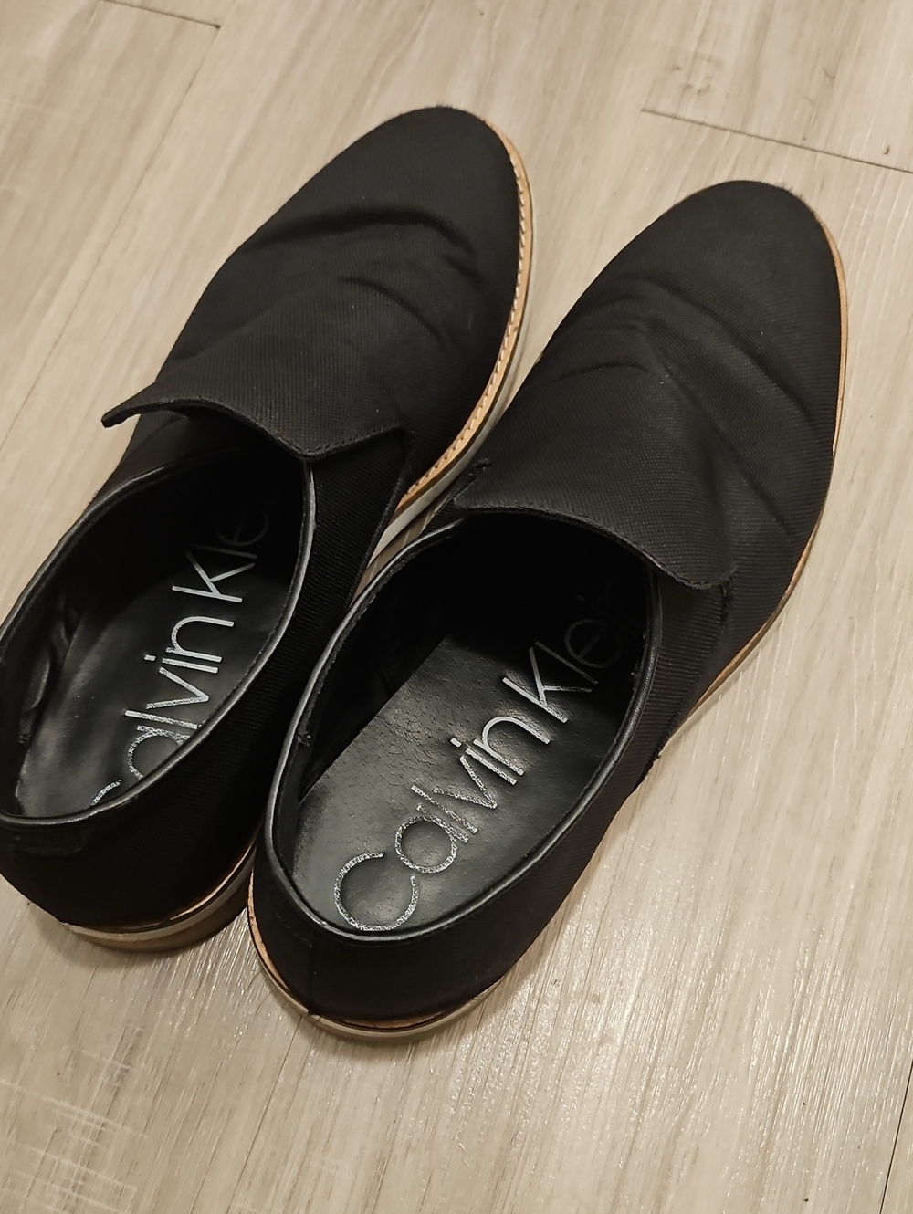 Calvin Klein Black Slip-On Canvas Loafers with Tan Trim